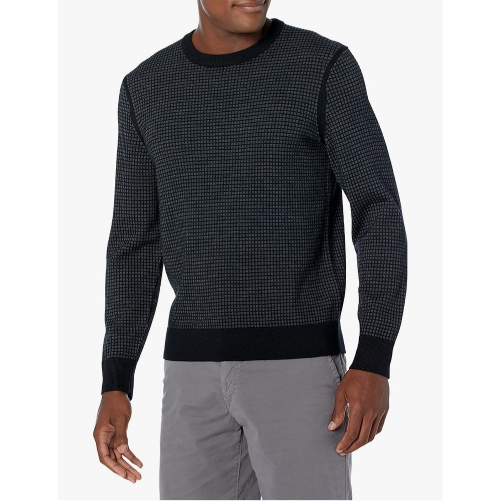 Theory Merino Checkered Black Gray Quiet Luxury Old Money Preppy Sweater sz S